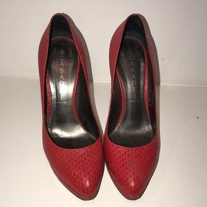 Casadei red snakeprint leather platform pointy toe